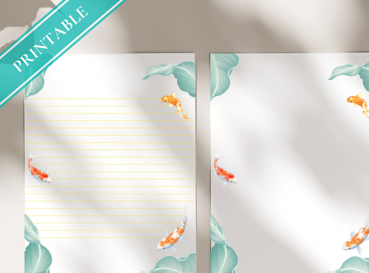 Koi Fish Letter Writing Paper - Printable Stationery - Love Letter, Journal Paper, Note, Lined, Goodnotes, Thank You Note | Nature