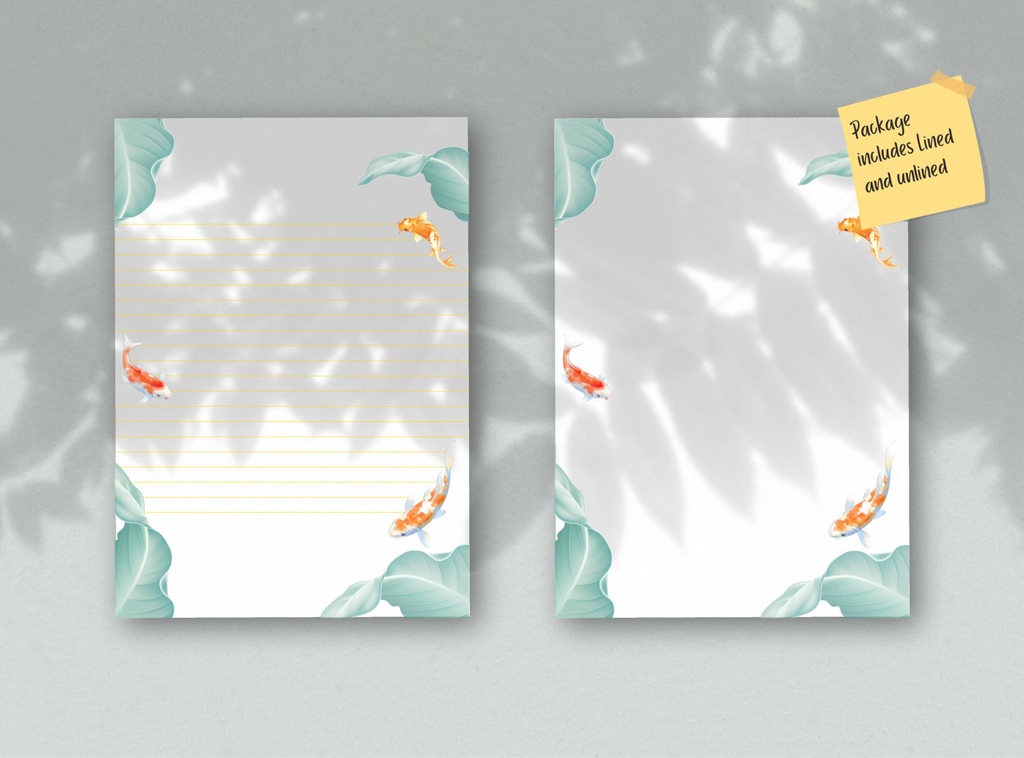 Koi Fish Letter Writing Paper - Printable Stationery - Love Letter, Journal Paper, Note, Lined, Goodnotes, Thank You Note | Nature