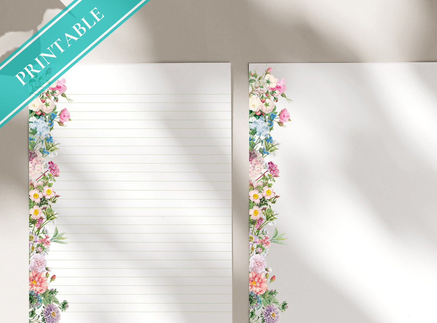 Vintage Flowers Letter Writing Paper - Printable Stationery - Love Letter, Journal Paper, Note, Lined Paper, Goodnotes, Thank You | Florals
