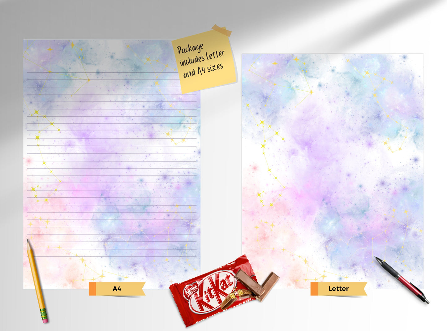 Purple Sky Letter Writing Paper - Printable Stationery - Love Letter, Journal Paper, Note, Lined Paper, Goodnotes, Thank You | Tie Die