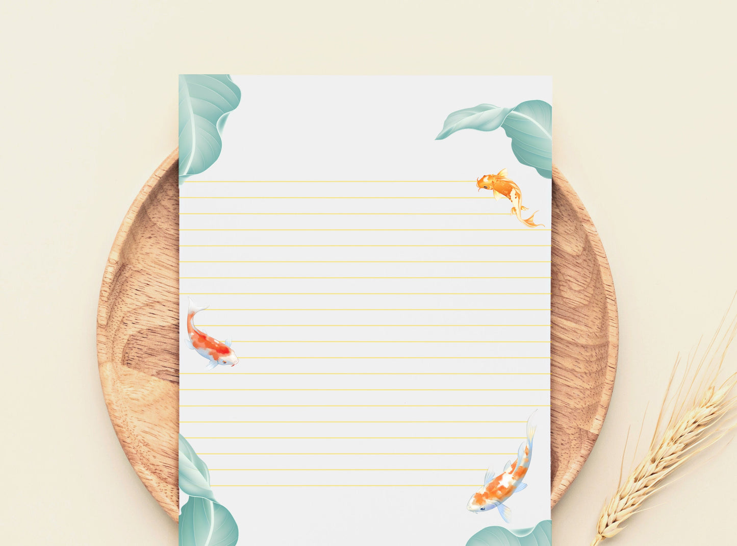 Koi Fish Letter Writing Paper - Printable Stationery - Love Letter, Journal Paper, Note, Lined, Goodnotes, Thank You Note | Nature