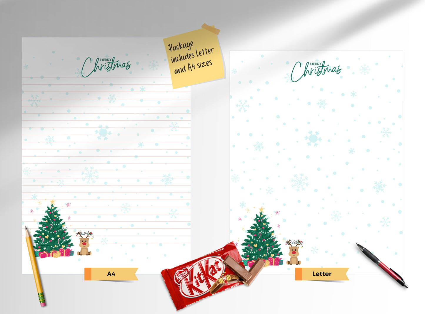 Merry Christmas Tree Reindeer Stationery Letter Writing Paper - Printable letter, Love Letter, Journal Paper, Lined, Goodnotes | Holidays