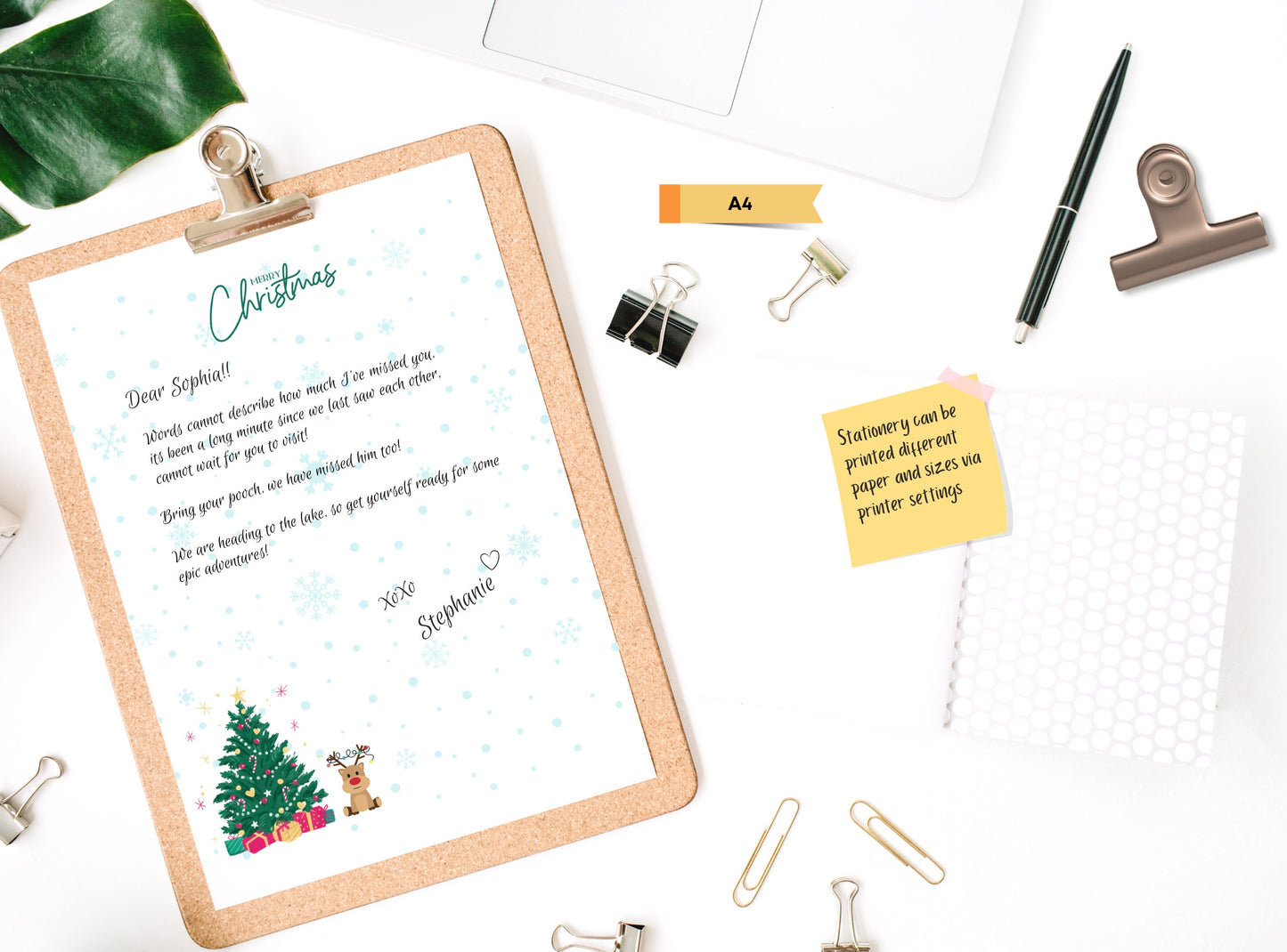 Merry Christmas Tree Reindeer Stationery Letter Writing Paper - Printable letter, Love Letter, Journal Paper, Lined, Goodnotes | Holidays