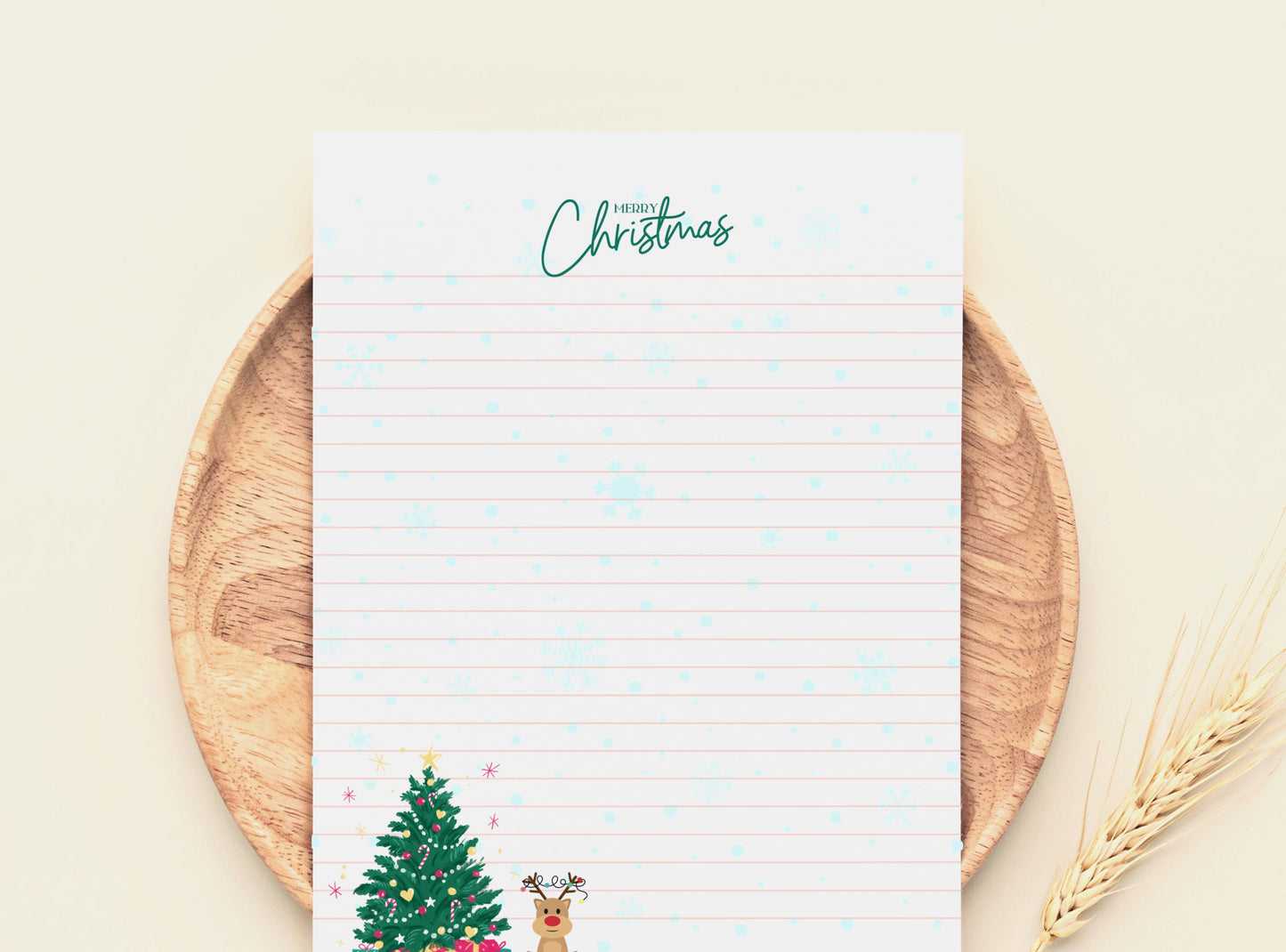 Merry Christmas Tree Reindeer Stationery Letter Writing Paper - Printable letter, Love Letter, Journal Paper, Lined, Goodnotes | Holidays