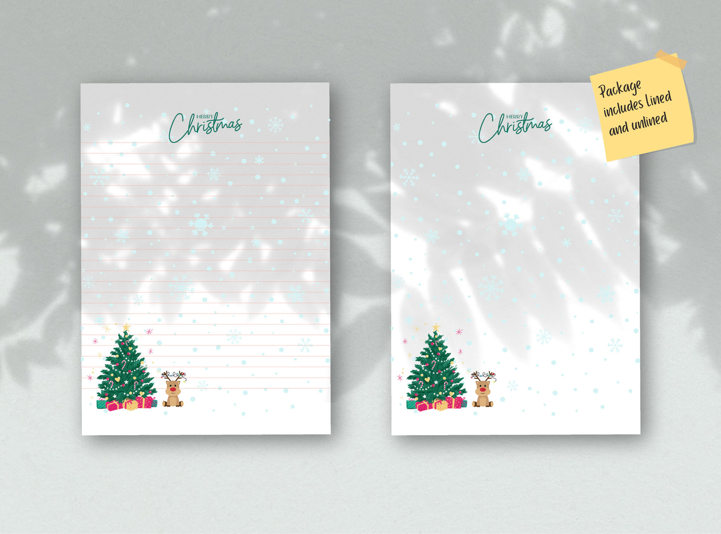 Merry Christmas Tree Reindeer Stationery Letter Writing Paper - Printable letter, Love Letter, Journal Paper, Lined, Goodnotes | Holidays