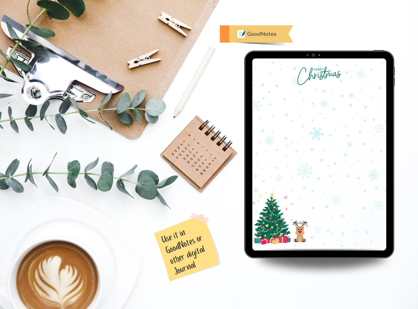 Merry Christmas Tree Reindeer Stationery Letter Writing Paper - Printable letter, Love Letter, Journal Paper, Lined, Goodnotes | Holidays