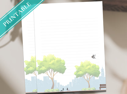 NY Central Park Pigeons Printable Stationery Paper - Journal Paper, Letter, Note | City Life