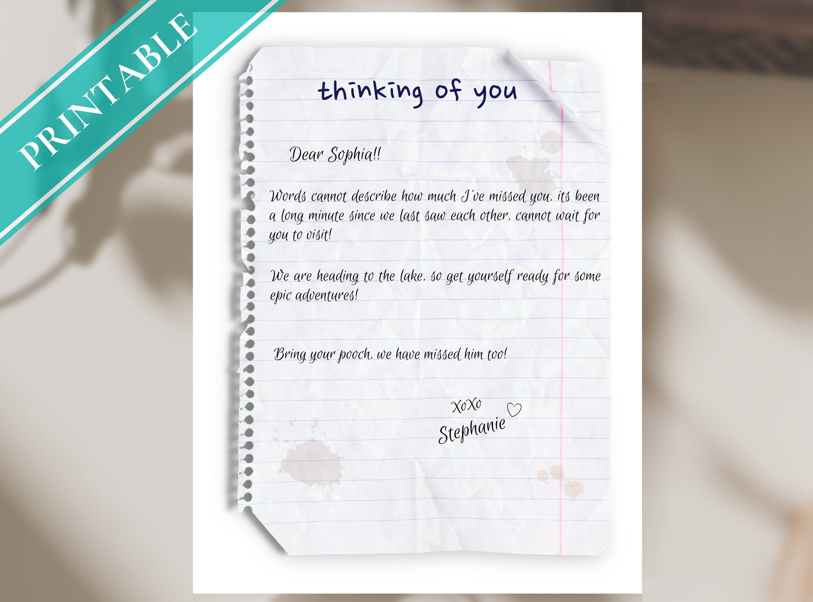 Thinking of you Printable Stationery Paper - Journal Paper, Letter, Thank You, Funny Note, Lined Paper | Humor
