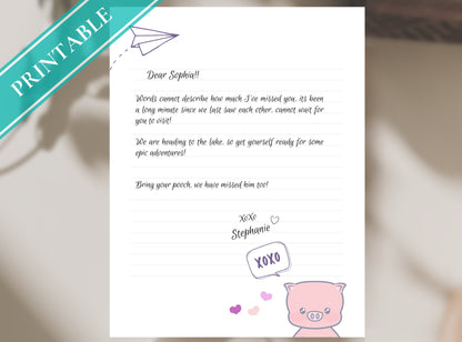 Cute XOXO Piggy Letter Writing Paper - Printable Stationery - Digital Journal, Letter, Note, Lined Paper, Good Notes | Piggy | Love XOXO