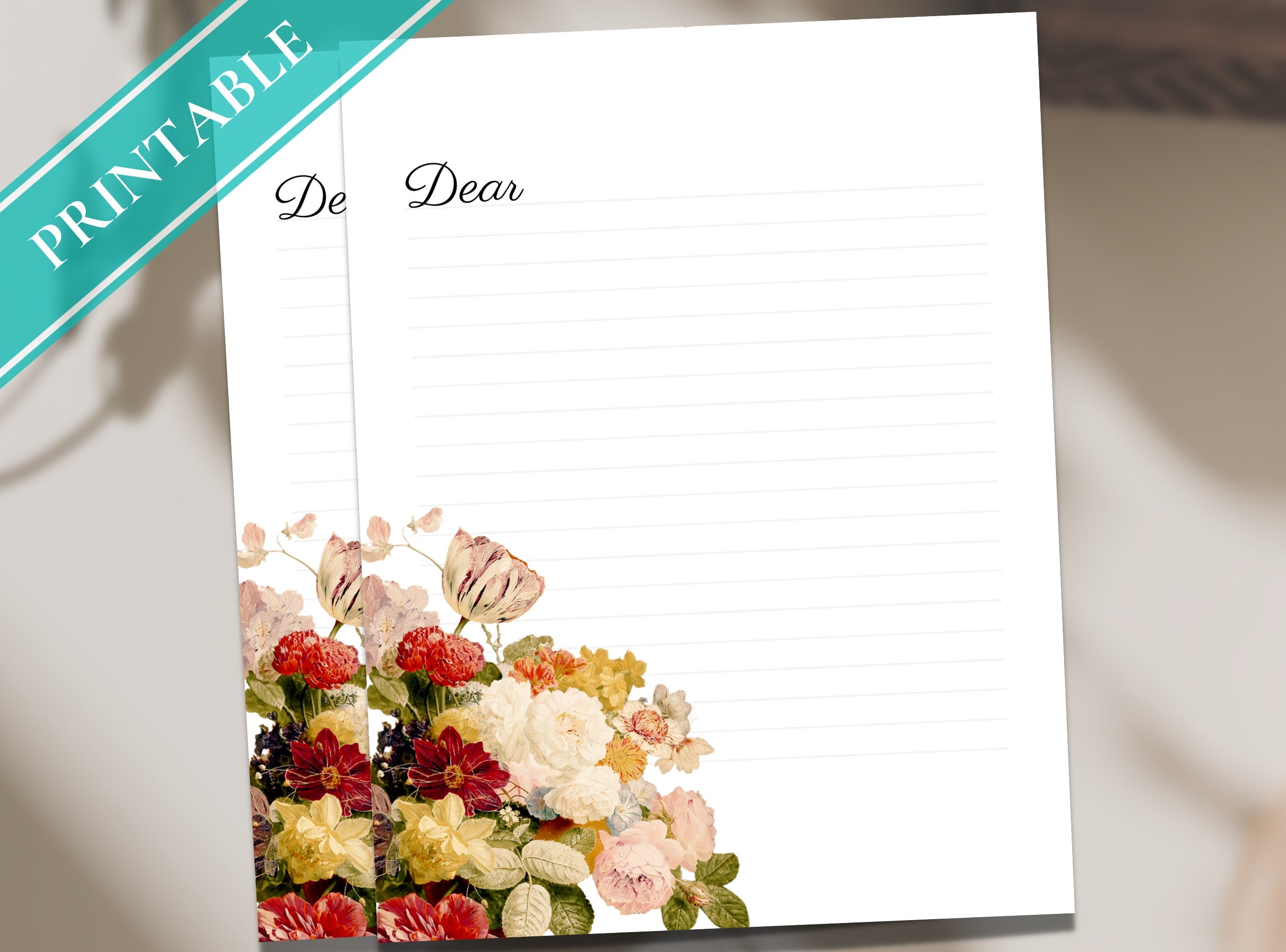 Vintage Flowers Printable Stationery Paper - Journal Paper, Letter, Note, Lined Paper, GoodNotes | Vintage Florals