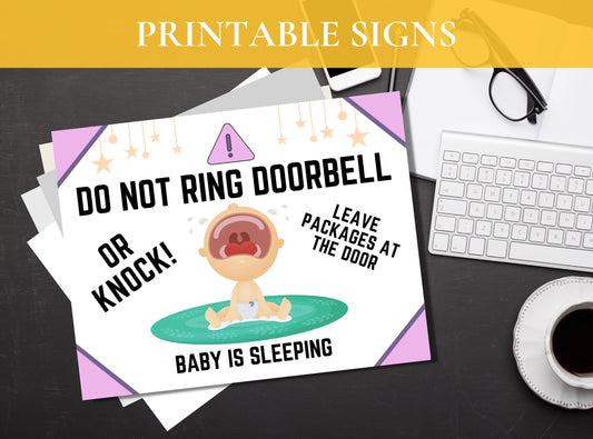 DO NOT KNOCK- Ring Doorbell, Baby is Sleeping - Warning Sign, Printable Sign, Digital Sign,  | Humor | Funny