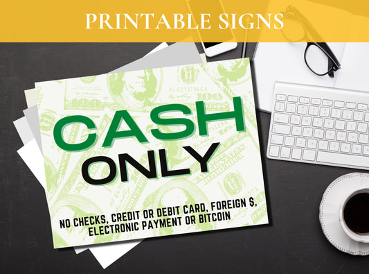 CASH ONLY - Payment Sign, Printable Sign, Digital Sign,  | Humor | Funny