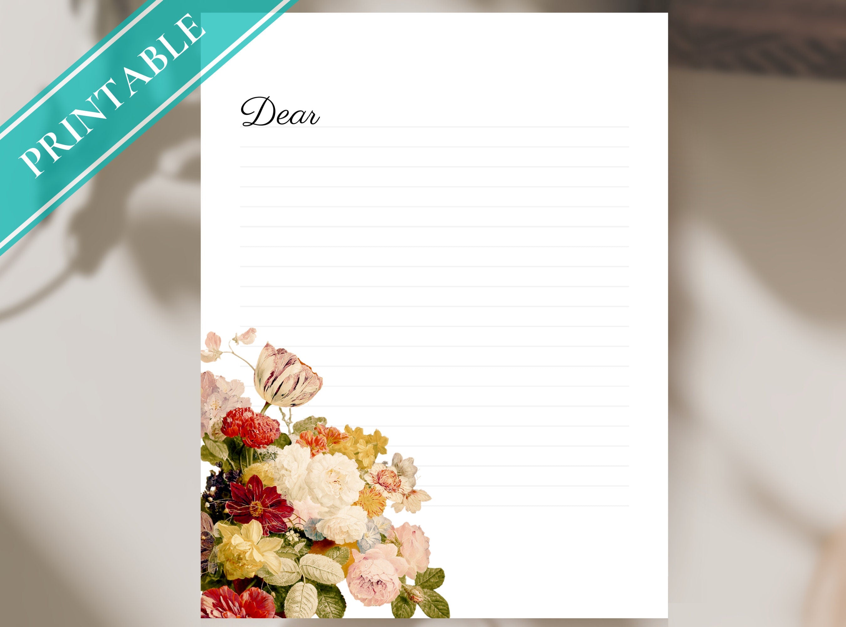 Vintage Flowers Printable Stationery Paper - Journal Paper, Letter, Note, Lined Paper, GoodNotes | Vintage Florals