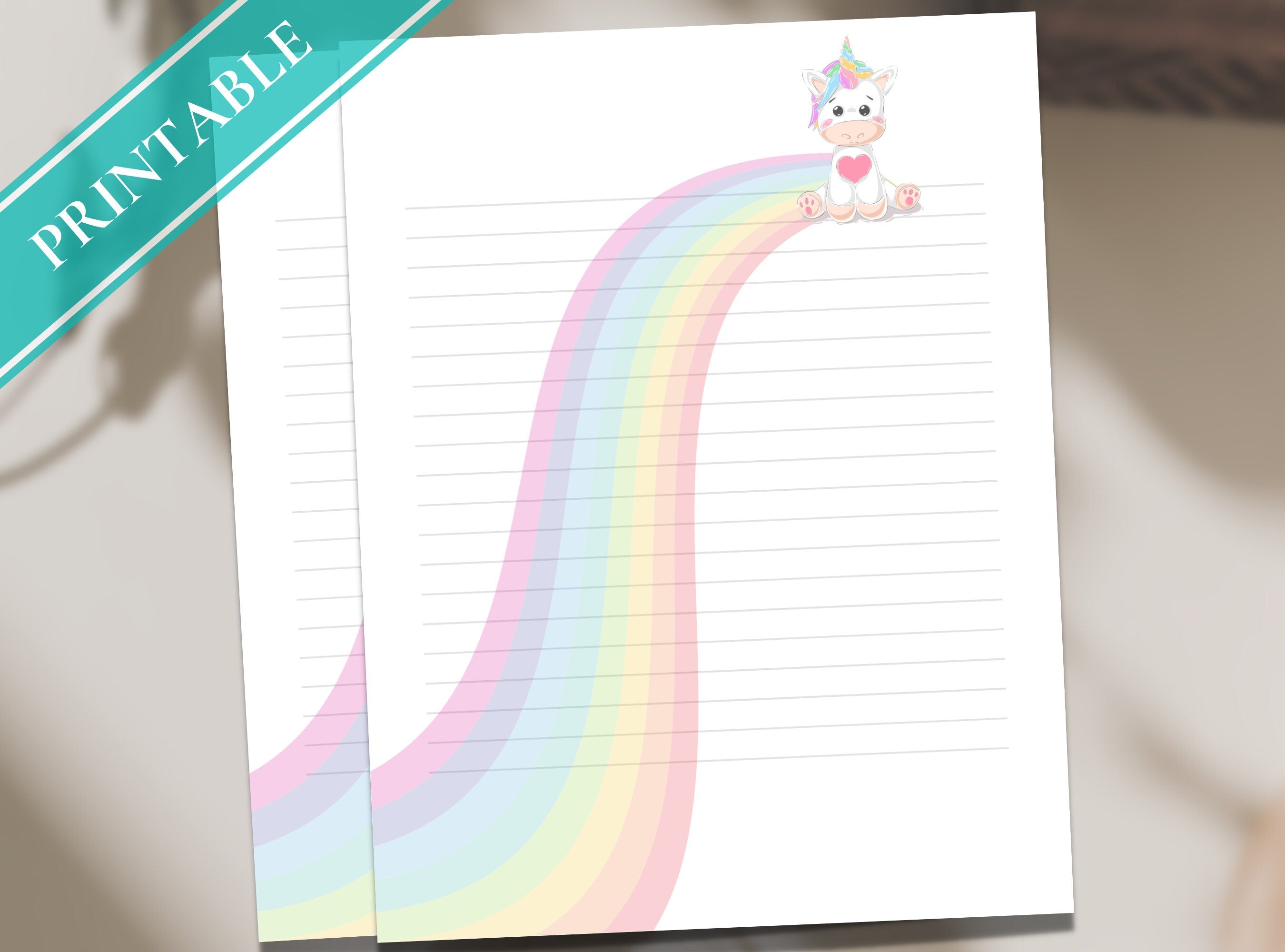 Unicorn Rainbow Letter Writing Paper - Printable Stationery, Cute Colorful, Digital Journal Paper, Love Note | Rainbow & Unicorn