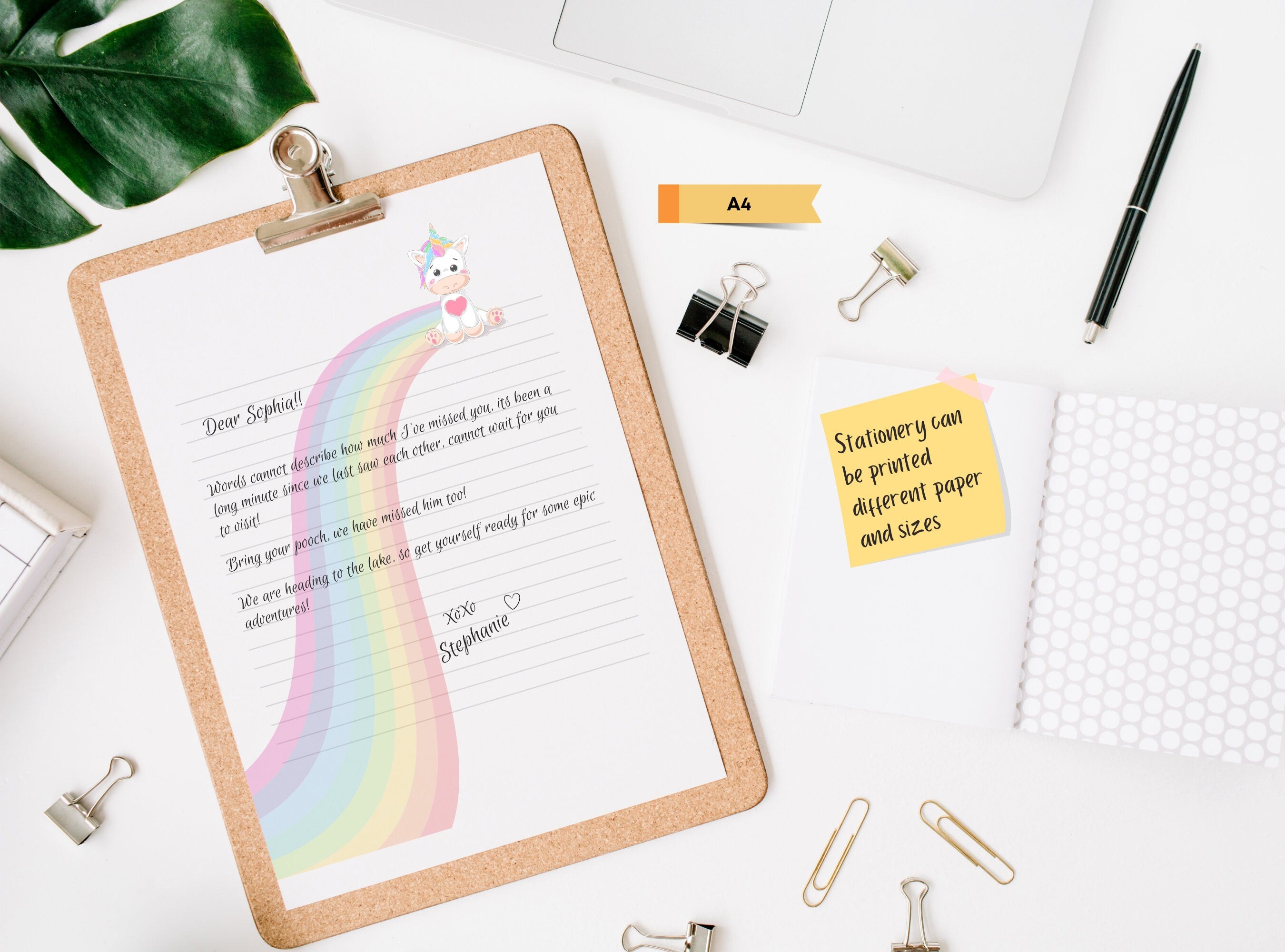 Unicorn Rainbow Letter Writing Paper - Printable Stationery, Cute Colorful, Digital Journal Paper, Love Note | Rainbow & Unicorn