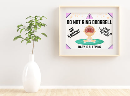 DO NOT KNOCK- Ring Doorbell, Baby is Sleeping - Warning Sign, Printable Sign, Digital Sign,  | Humor | Funny