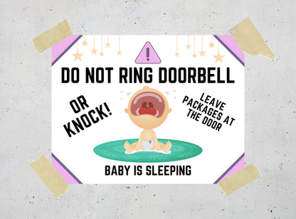 DO NOT KNOCK- Ring Doorbell, Baby is Sleeping - Warning Sign, Printable Sign, Digital Sign,  | Humor | Funny