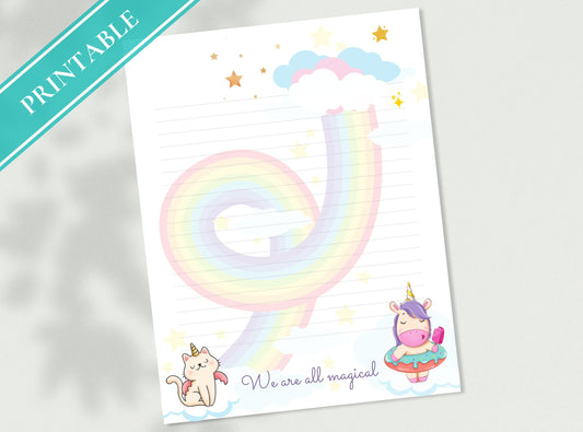 Cute Rainbow Unicorn Kitty Printable Stationery Paper - Journal Paper, Letter, Note, Lined Paper, GoodNotes | We are all Magical