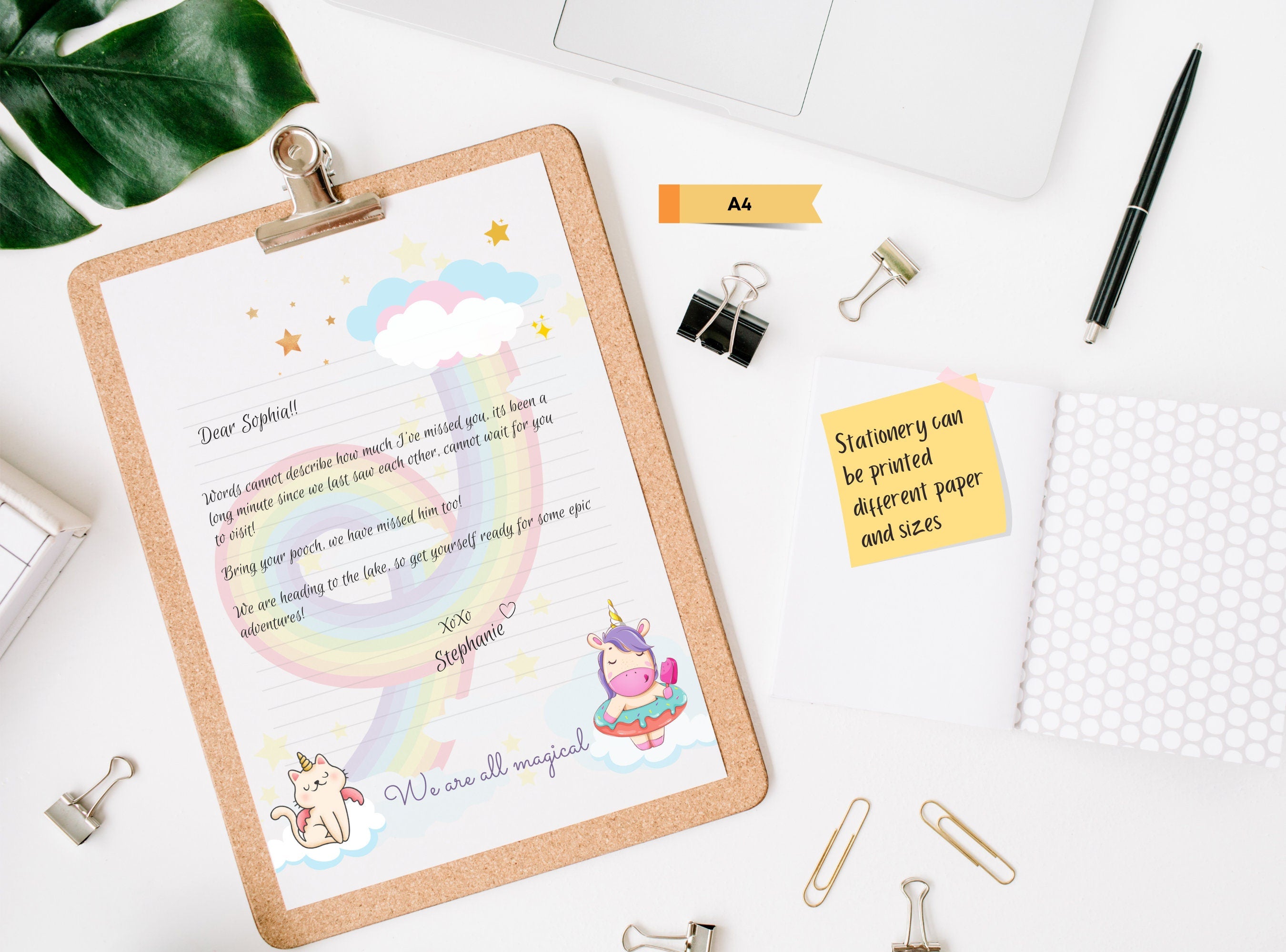 Cute Rainbow Unicorn Kitty Printable Stationery Paper - Journal Paper, Letter, Note, Lined Paper, GoodNotes | We are all Magical