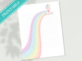 Unicorn Rainbow Letter Writing Paper - Printable Stationery, Cute Colorful, Digital Journal Paper, Love Note | Rainbow & Unicorn