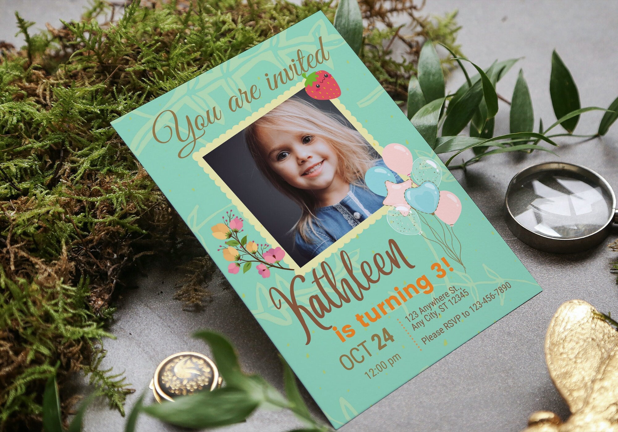 Kids Birthday Party Invitation Template - Toddler, Girls, Kids Digital Invite, Photo Invite, Evite - Balloons