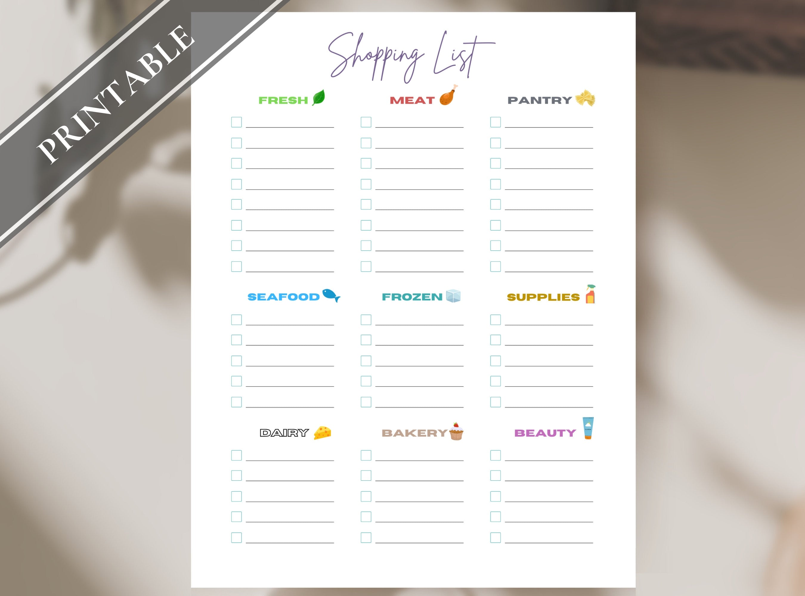 Shopping Grocery List - Printable Groceries List, Simple Shopping List, Note, Section Checklist, Category List. GoodNotes, Free Gift