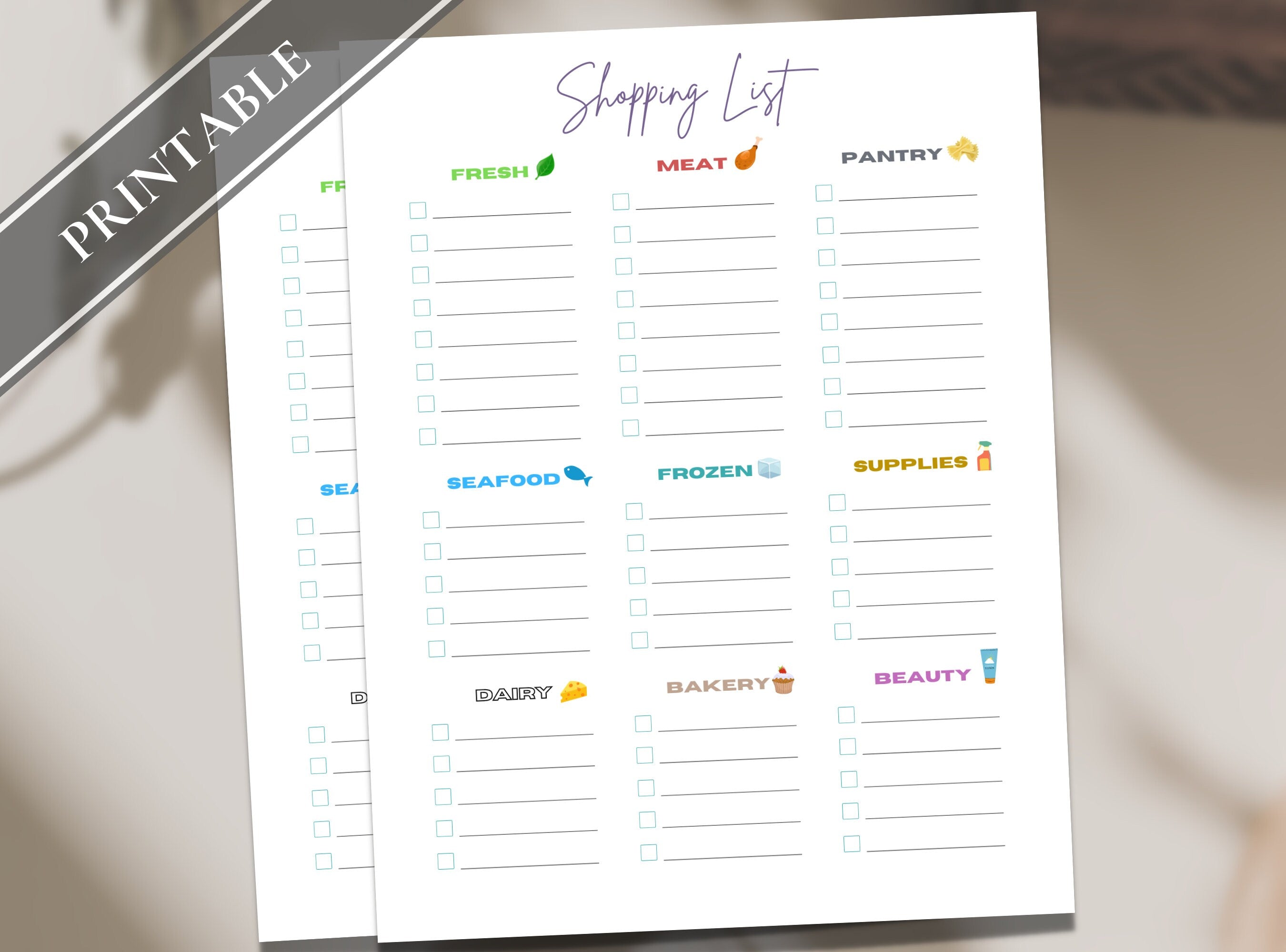 Shopping Grocery List - Printable Groceries List, Simple Shopping List, Note, Section Checklist, Category List. GoodNotes, Free Gift