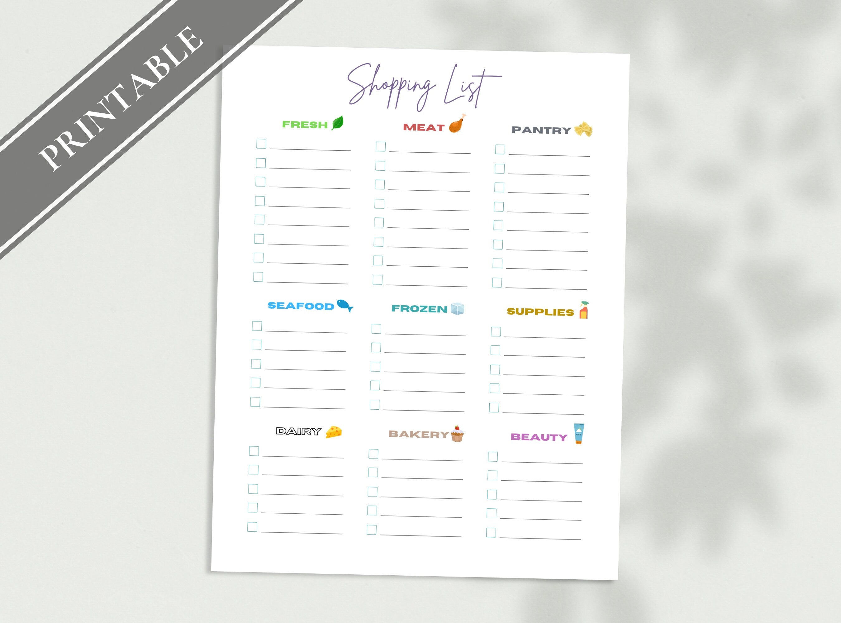 Shopping Grocery List - Printable Groceries List, Simple Shopping List, Note, Section Checklist, Category List. GoodNotes, Free Gift