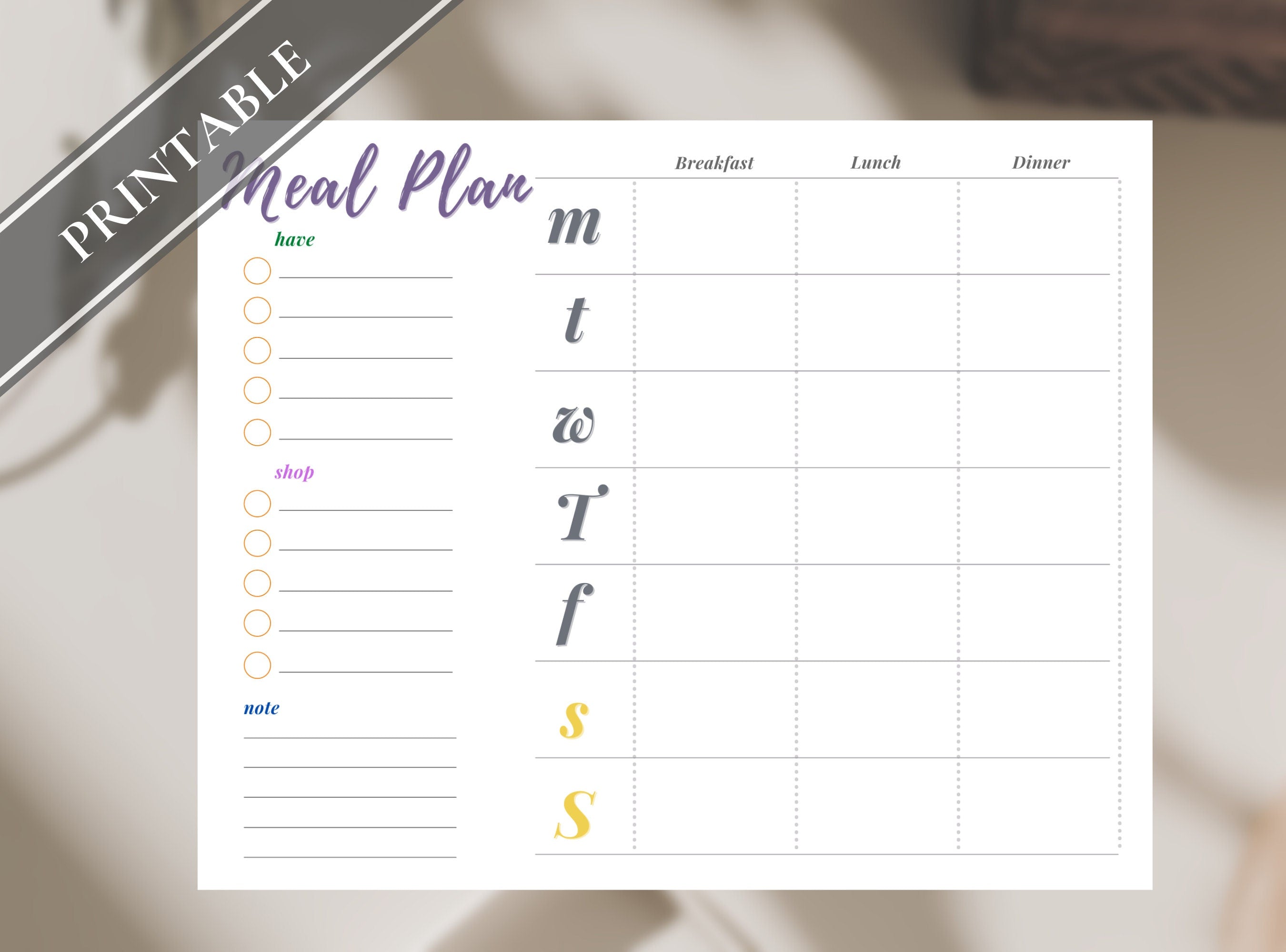 Simple Meal Plan - Printable Weekly GoodNotes Meal Plan, Lunch Dinner Planner, Menu Plan, Grocery List, Easy Meal
