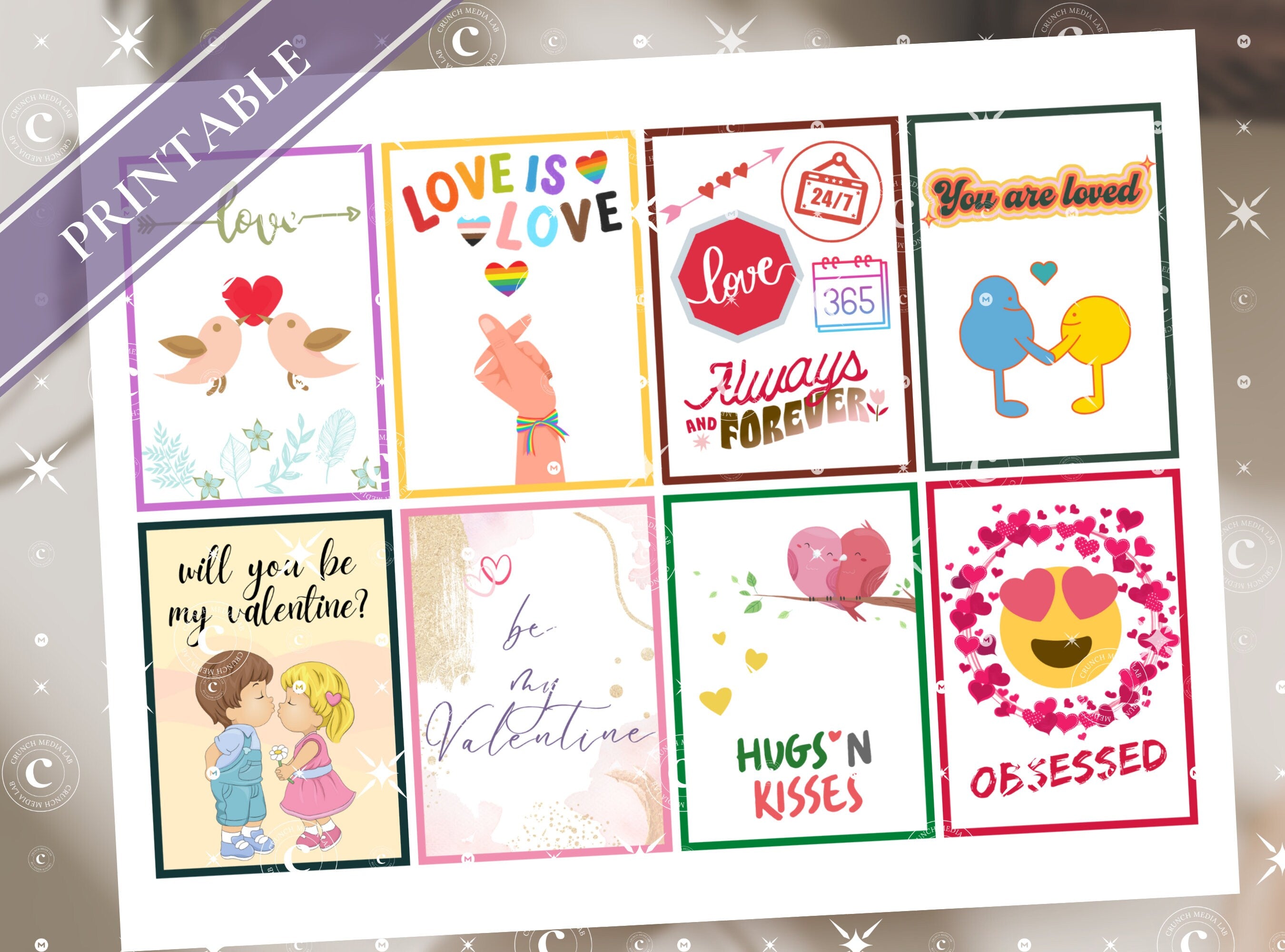 VALENTINE MINI CARDS - Printable Flirt Love Cards, Mini Love Notes, Valentine Gift Tags, Classroom Students Fun Cards