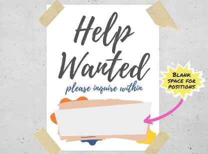 HELP WANTED Sign - We are Hiring Printable Sign, Help Door Sign, Friendly Hiring Sign