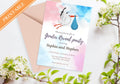 GENDER REVEAL Party Invitation - Baby Shower Party Invite, Blue and Pink, Baby Sex Reveal Party | Flying Stork/Crane