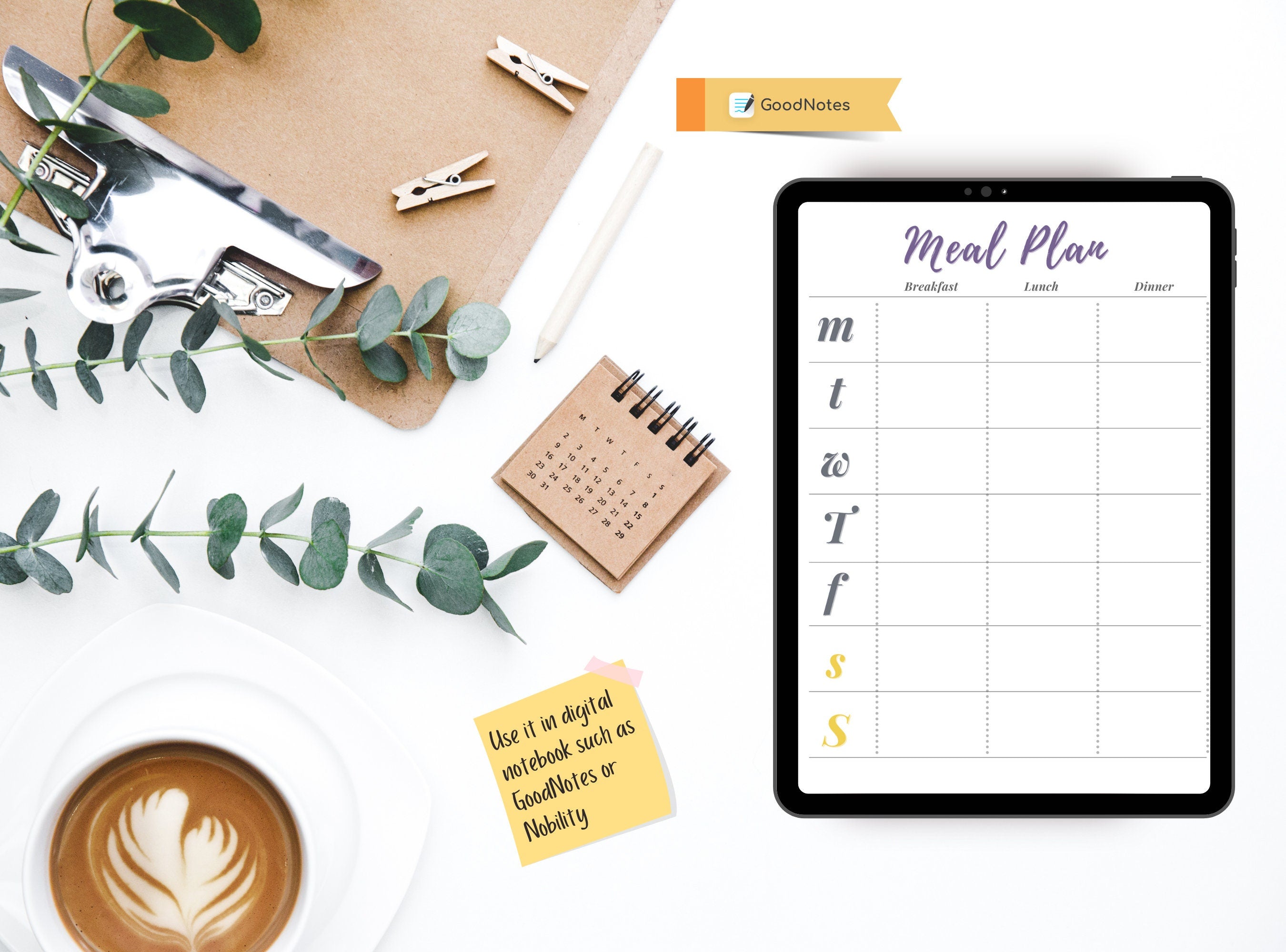 Simple Meal Plan - Printable Weekly GoodNotes Meal Plan, Lunch Dinner Planner, Menu Plan, Grocery List, Easy Meal