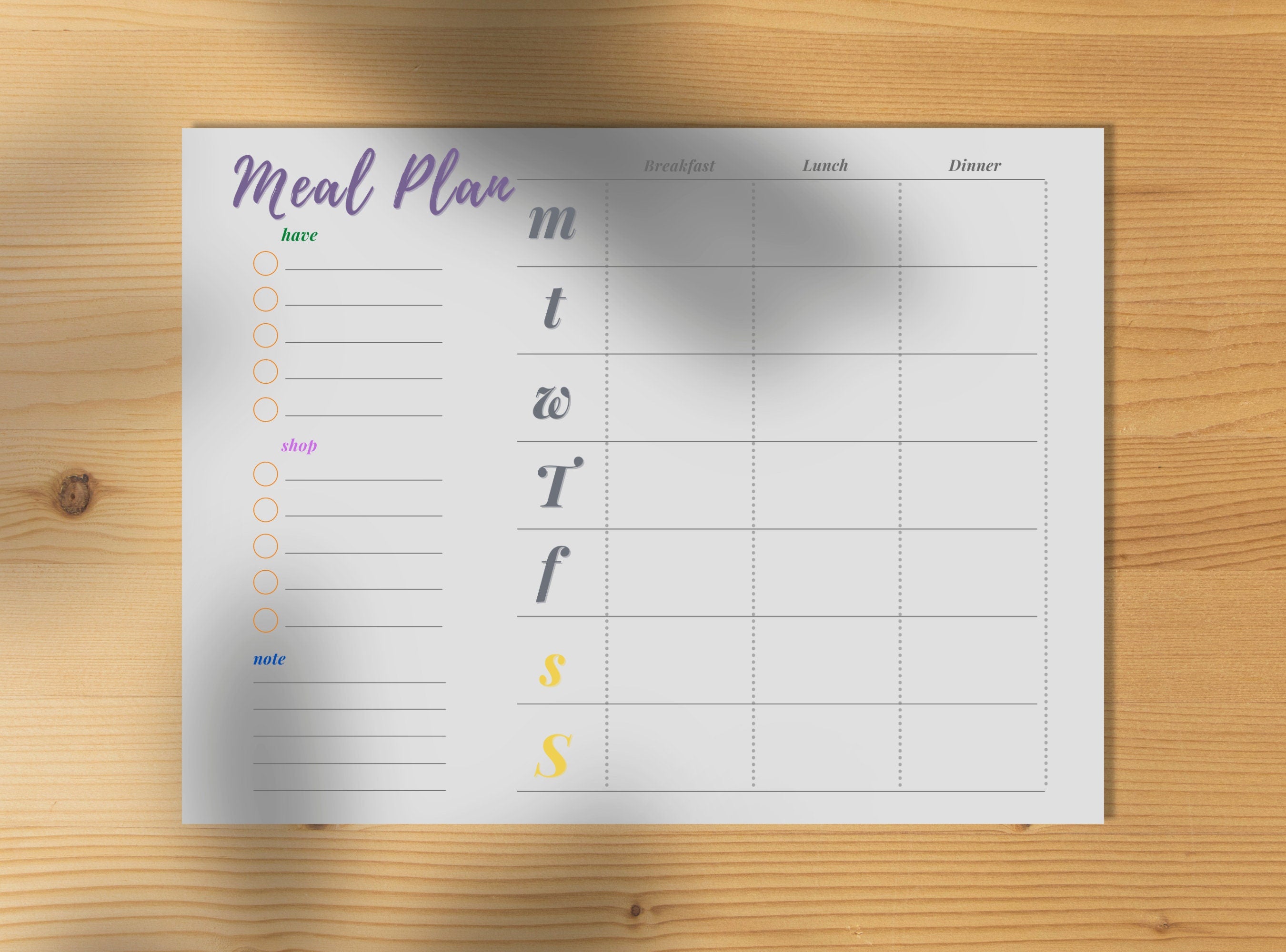 Simple Meal Plan - Printable Weekly GoodNotes Meal Plan, Lunch Dinner Planner, Menu Plan, Grocery List, Easy Meal