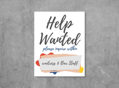 HELP WANTED Sign - We are Hiring Printable Sign, Help Door Sign, Friendly Hiring Sign