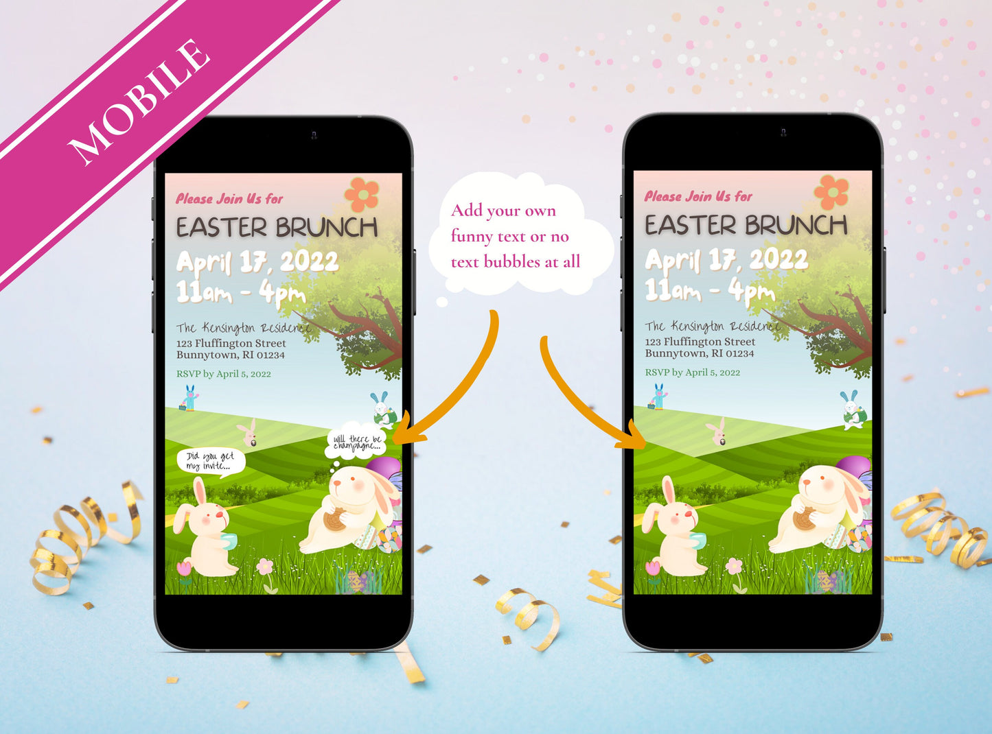 Easter Brunch Invite - Easter Bunny Sunday Cartoon Party Mobile Evite Egg Hunt Party Invitation | Funny Easter Invite