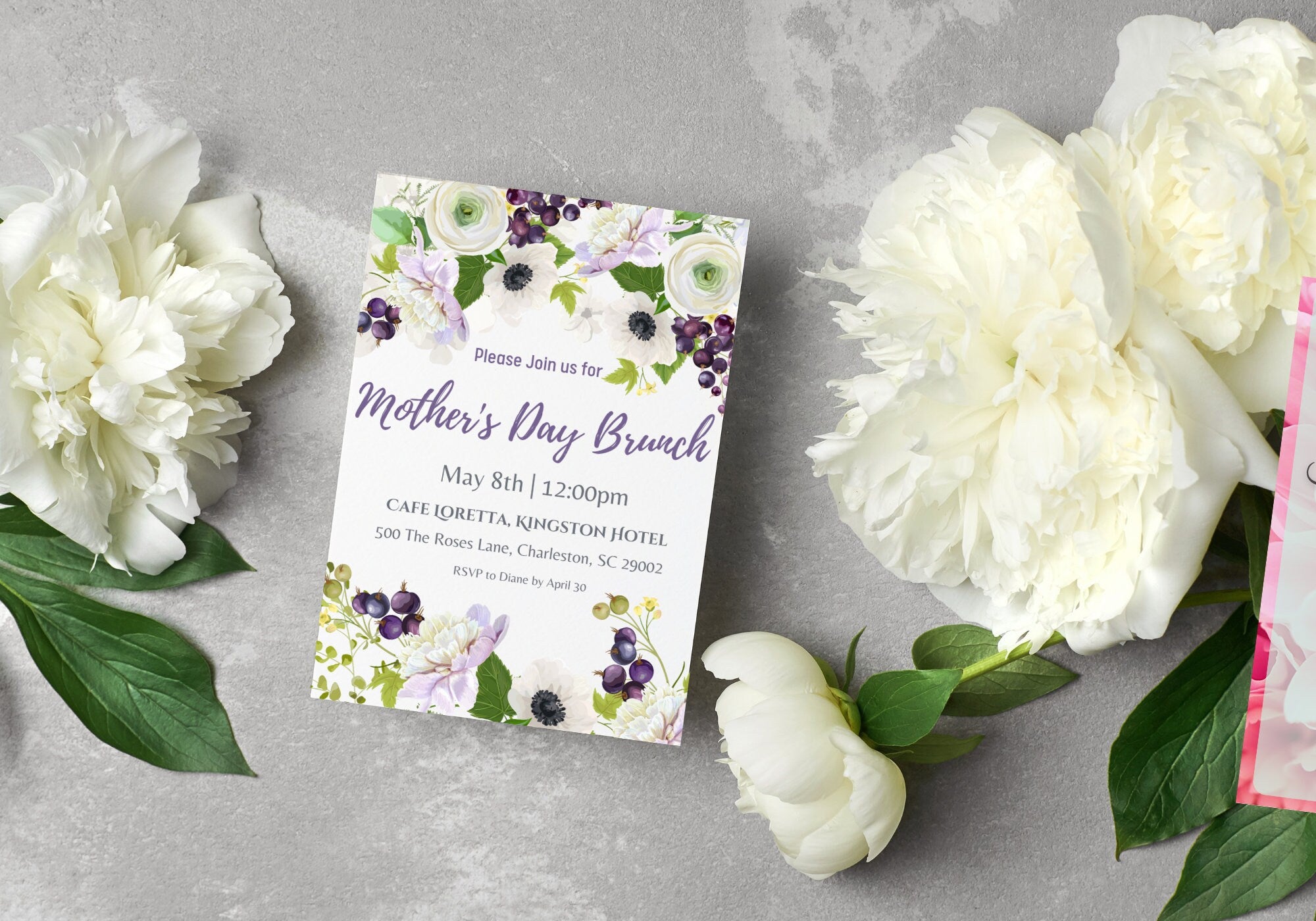 Mother's Day Brunch Invite - Light Purple Florals Invitation, Mother's Day Invite, Easter Brunch Invite