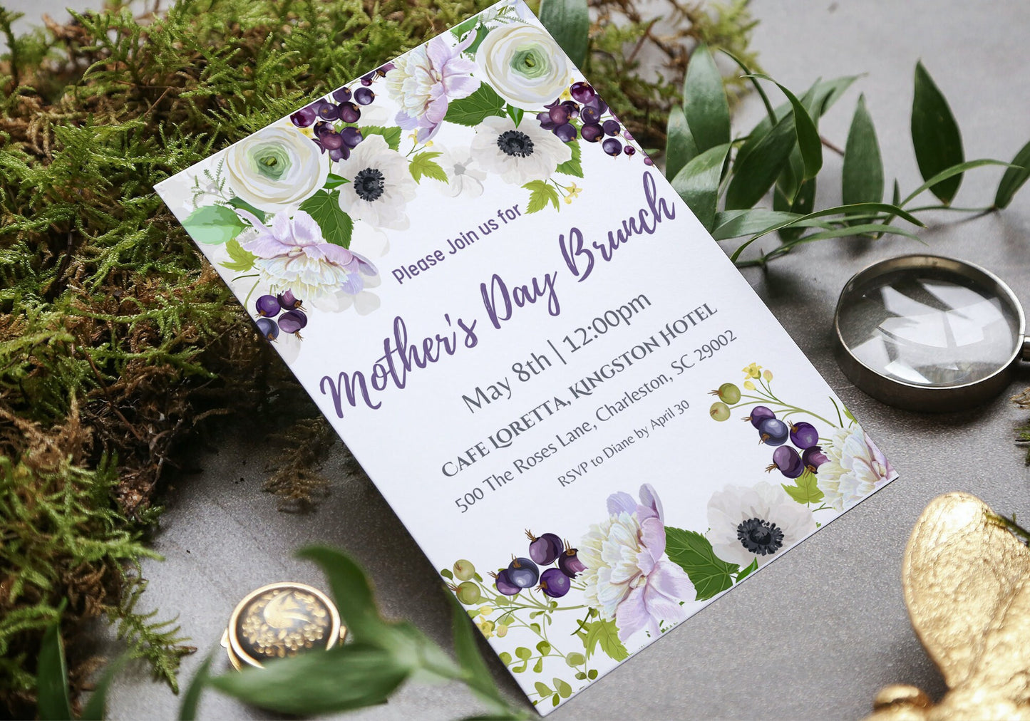 Mother's Day Brunch Invite - Light Purple Florals Invitation, Mother's Day Invite, Easter Brunch Invite