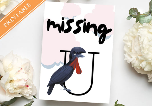 Missing You - Black Bird I Miss you Printable Greeting Card