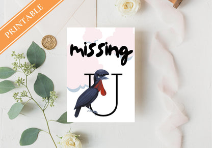 Missing You - Black Bird I Miss you Printable Greeting Card