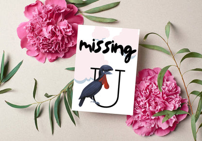 Missing You - Black Bird I Miss you Printable Greeting Card