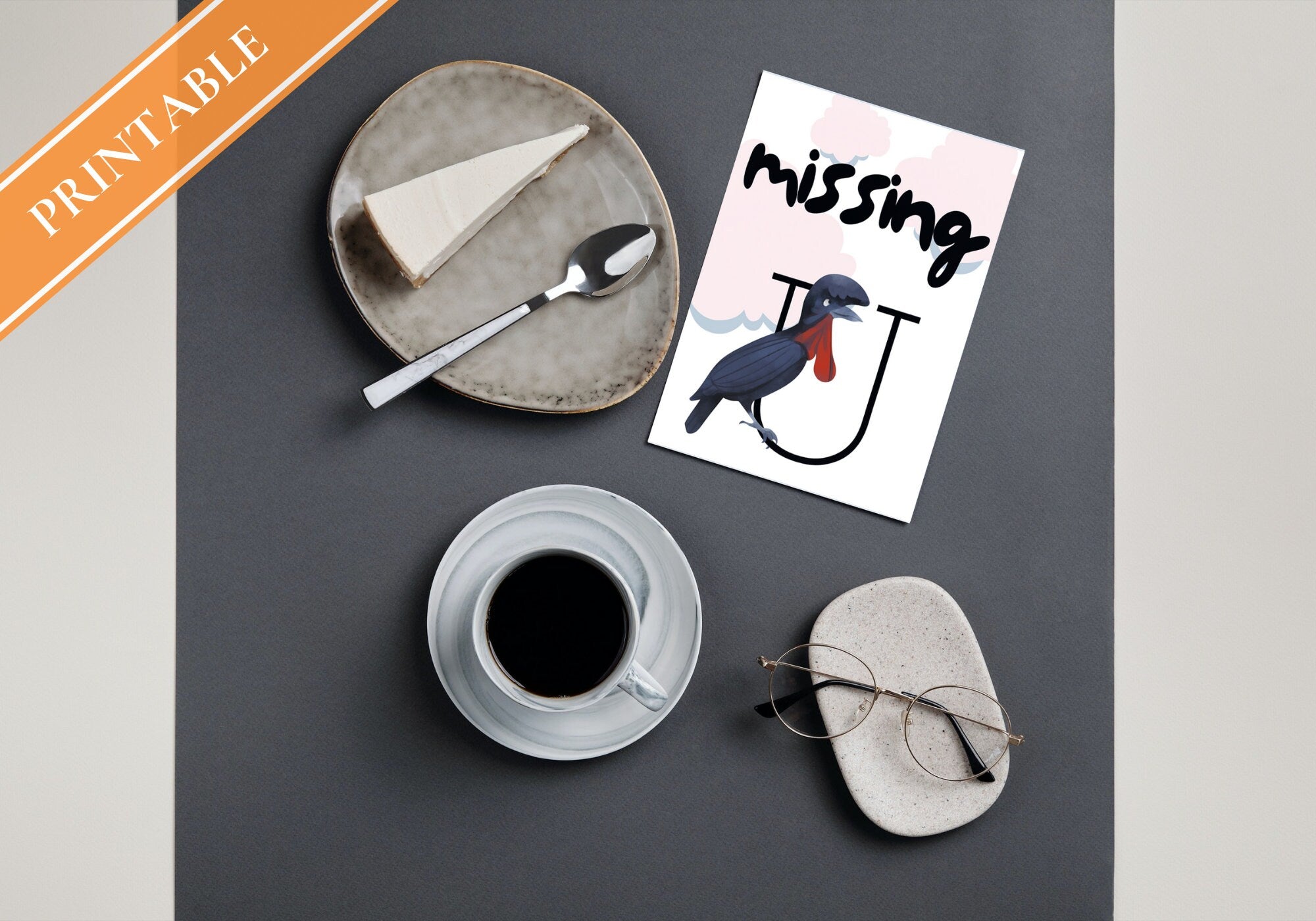 Missing You - Black Bird I Miss you Printable Greeting Card