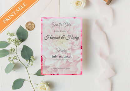 Peony Save the Date Invitation - Pink Peonies Wedding Invite We are getting Married Don't Forget Pink flower