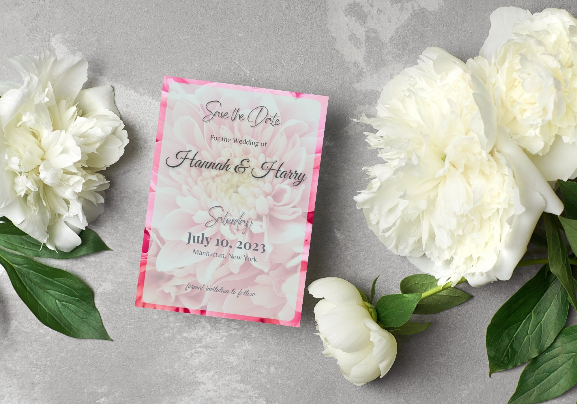 Peony Save the Date Invitation - Pink Peonies Wedding Invite We are getting Married Don't Forget Pink flower