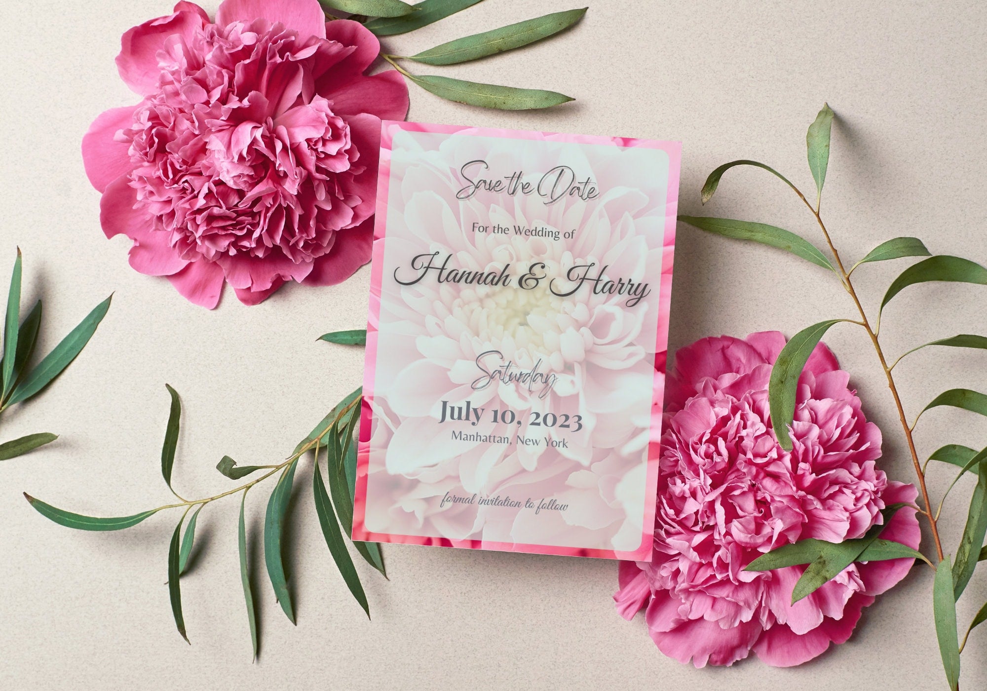 Peony Save the Date Invitation - Pink Peonies Wedding Invite We are getting Married Don't Forget Pink flower