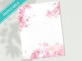 Cherry Blossoms Printable Stationery Paper - Pink Florals, Journal Writing Paper, Letter, Note, Lined Paper, GoodNotes | Sakura