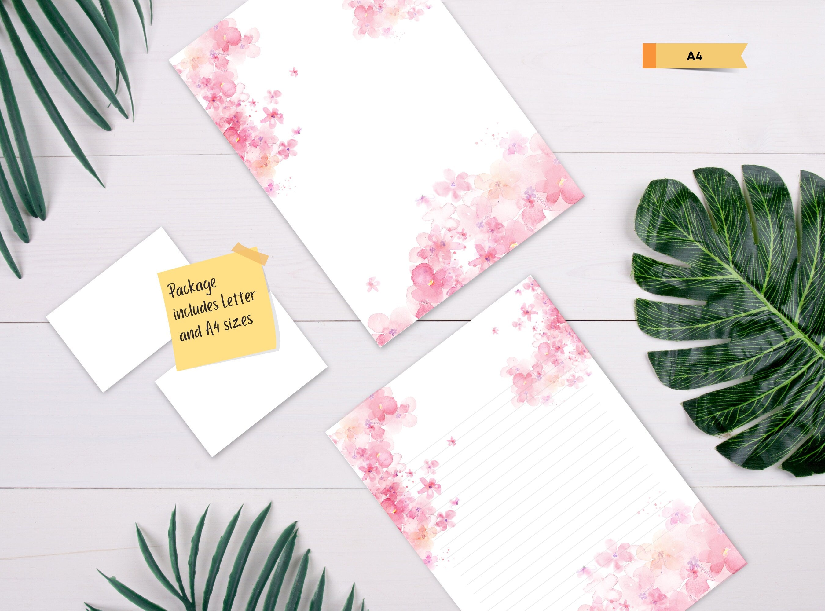 Cherry Blossoms Printable Stationery Paper - Pink Florals, Journal Writing Paper, Letter, Note, Lined Paper, GoodNotes | Sakura