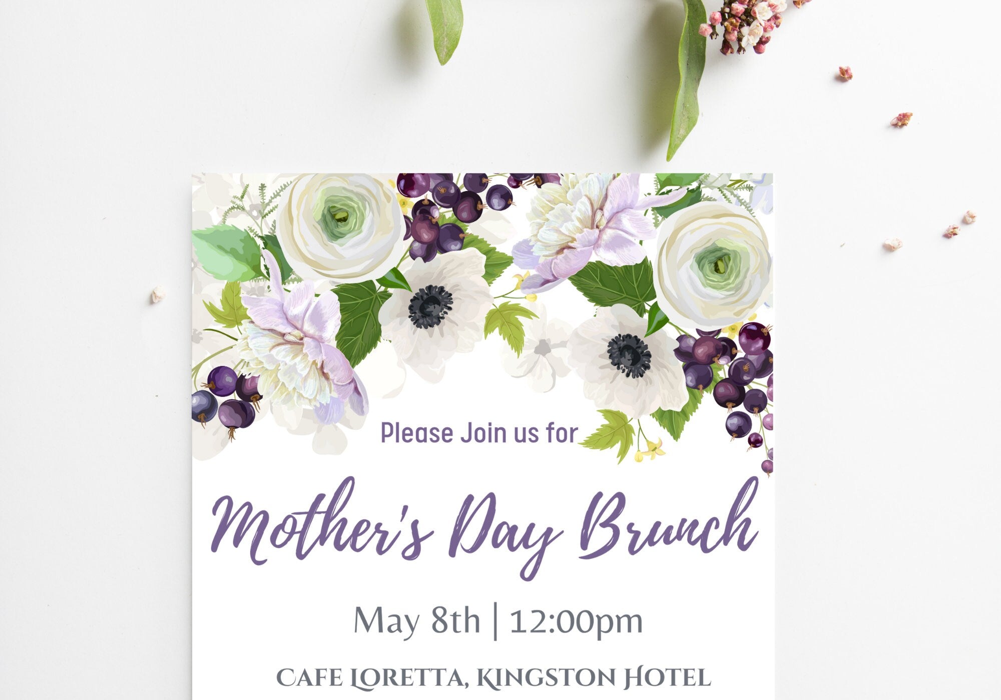 Mother's Day Brunch Invite - Light Purple Florals Invitation, Mother's Day Invite, Easter Brunch Invite