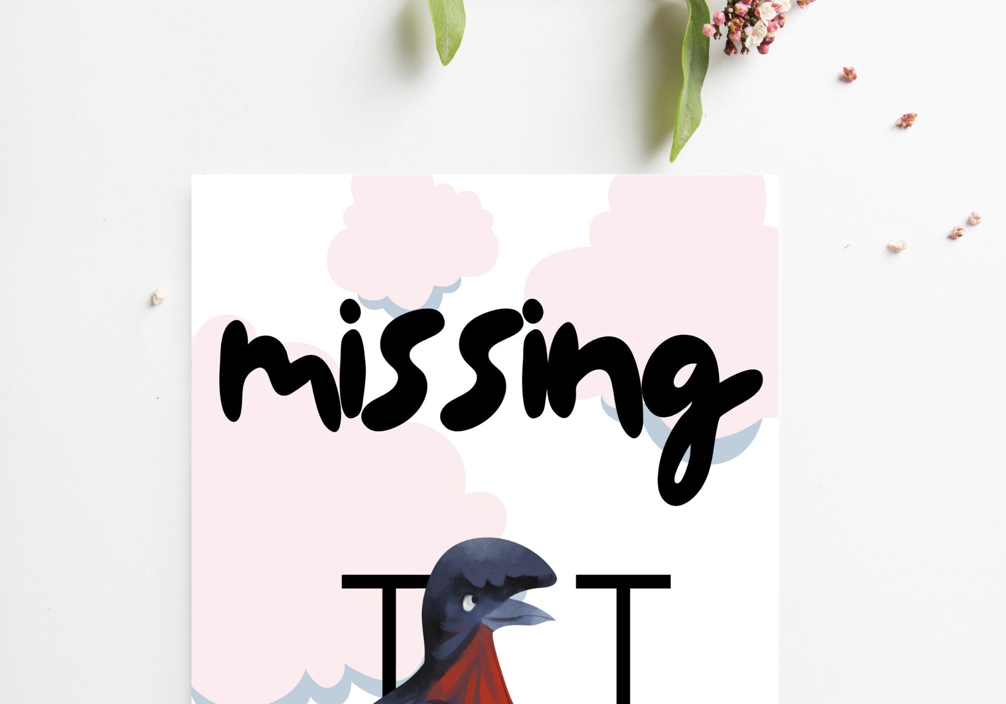 Missing You - Black Bird I Miss you Printable Greeting Card