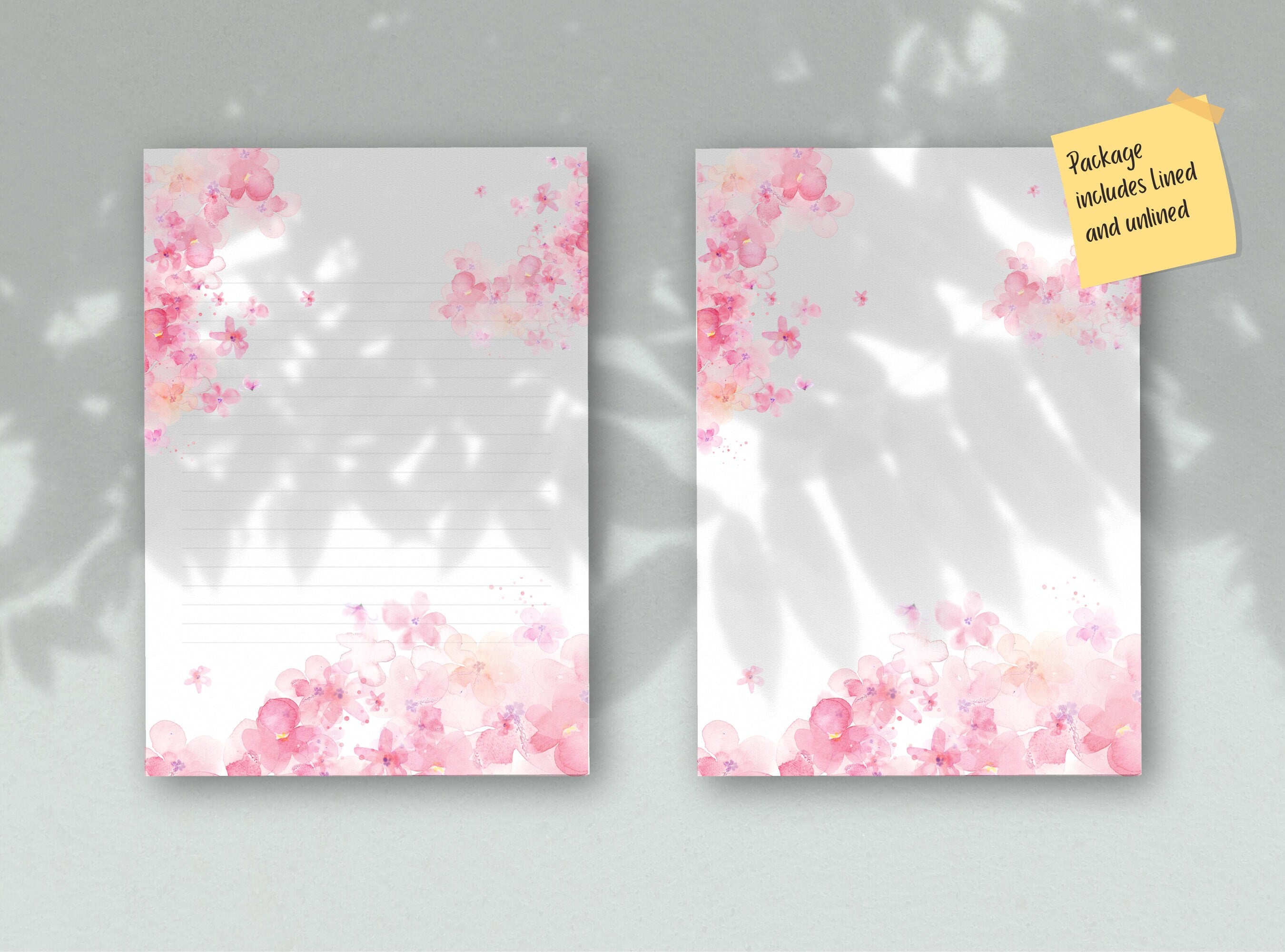 Cherry Blossoms Printable Stationery Paper - Pink Florals, Journal Writing Paper, Letter, Note, Lined Paper, GoodNotes | Sakura